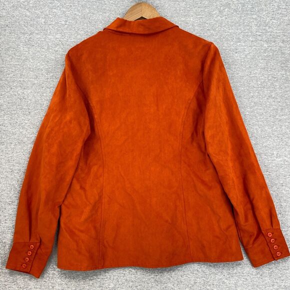 Cato Blouse Womens Large Orange Faux Suede V Neck Button Up Long Sleeve Fitted - Picture 3 of 10